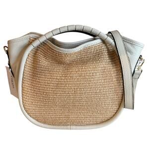 Cheval Firenze Corsica Max Italian Leather Raffia Mixed Media Bag Cream